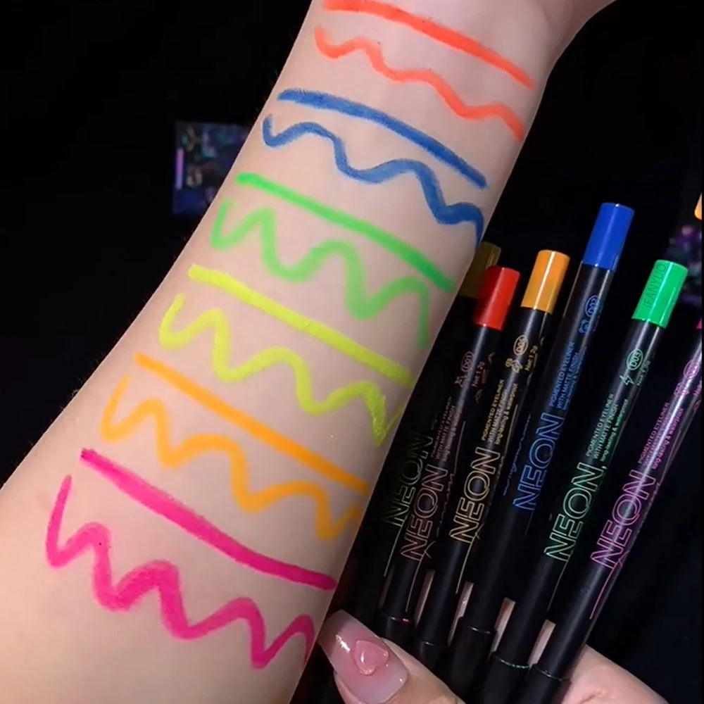 Fluorescence Blue Eyeliner Gel Waterproof Luminous UV Light Neon Eyeliner Pen Yellow Green Pink Color Eye Shadow Cream Make Up.