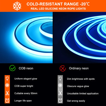 12V 24V Tuya Smart WiFi COB Neon Strip Waterproof 0.5M 5M 10M 20M 320LED/M Flexible LED Tube Tape for Kitchen Cabinet Room Decor.