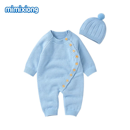 White Baby Girl Rompers Clothes Winter Long Sleeve Knitted Newborn Infant Boy Jumpsuits Hats Outfits Sets 0-18m Toddler Playsuit