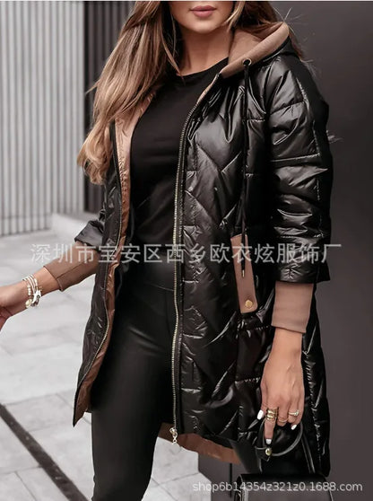 Herbst Winter 2025, neue Mode für Damen, lässig, trendig, täglich, einfach, Basic, langärmelig, mit Kapuze, Steppmäntel, weibliche Kleidung, Parkas