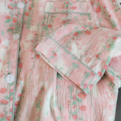 Autumn and Winter Pajamas Women Long Sleeve Pants Cardigan Sweet Print Cartoon Student Plus Size Loungewear Two-Piece Set.