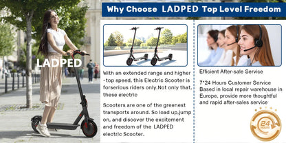 LADPED 350W Scooter Electric 36V Large Capacity Battery Folding Electric Kick Scooter with 8.5 Inch Explosion-proof Tire 31KM/H.