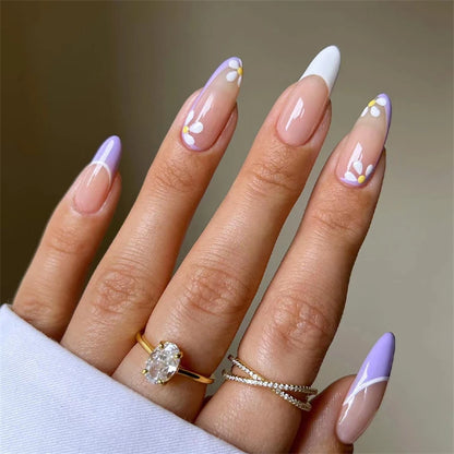 24Pcs Manicure Wearable Fake Nails Ballerina Removable Coffin Fake Nails Finished Women Girls Almond False Nails Art Decoration.