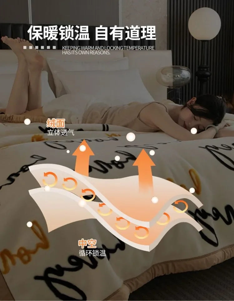 Double-deck Thickening Blanket Winter Dormitory Siesta Plush Fur Quilt Keep Warm Soft Comfortable Coral Fleece Sheet Bed Cover.