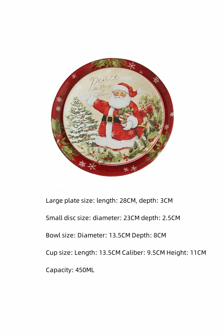 Christmas Themed Ceramic Dinner Plates Tableware Set Underglaze Color Process Coffee Cup Soup Bowl Santa Claus Steak Plate.
