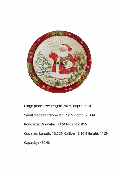 Christmas Themed Ceramic Dinner Plates Tableware Set Underglaze Color Process Coffee Cup Soup Bowl Santa Claus Steak Plate.