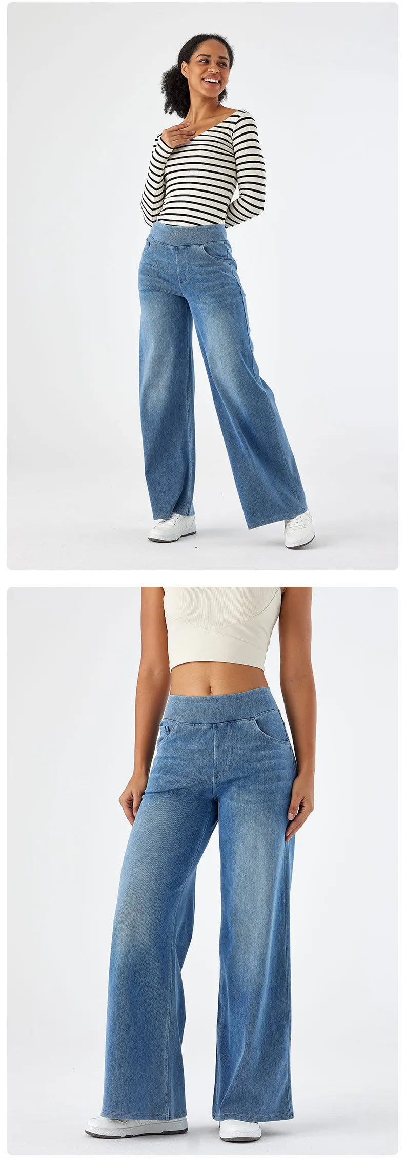 Women's New Large Size Denim Wide-Legged Trousers American High-Waisted Thin Straight Loose Casual Trousers Casual Jeans