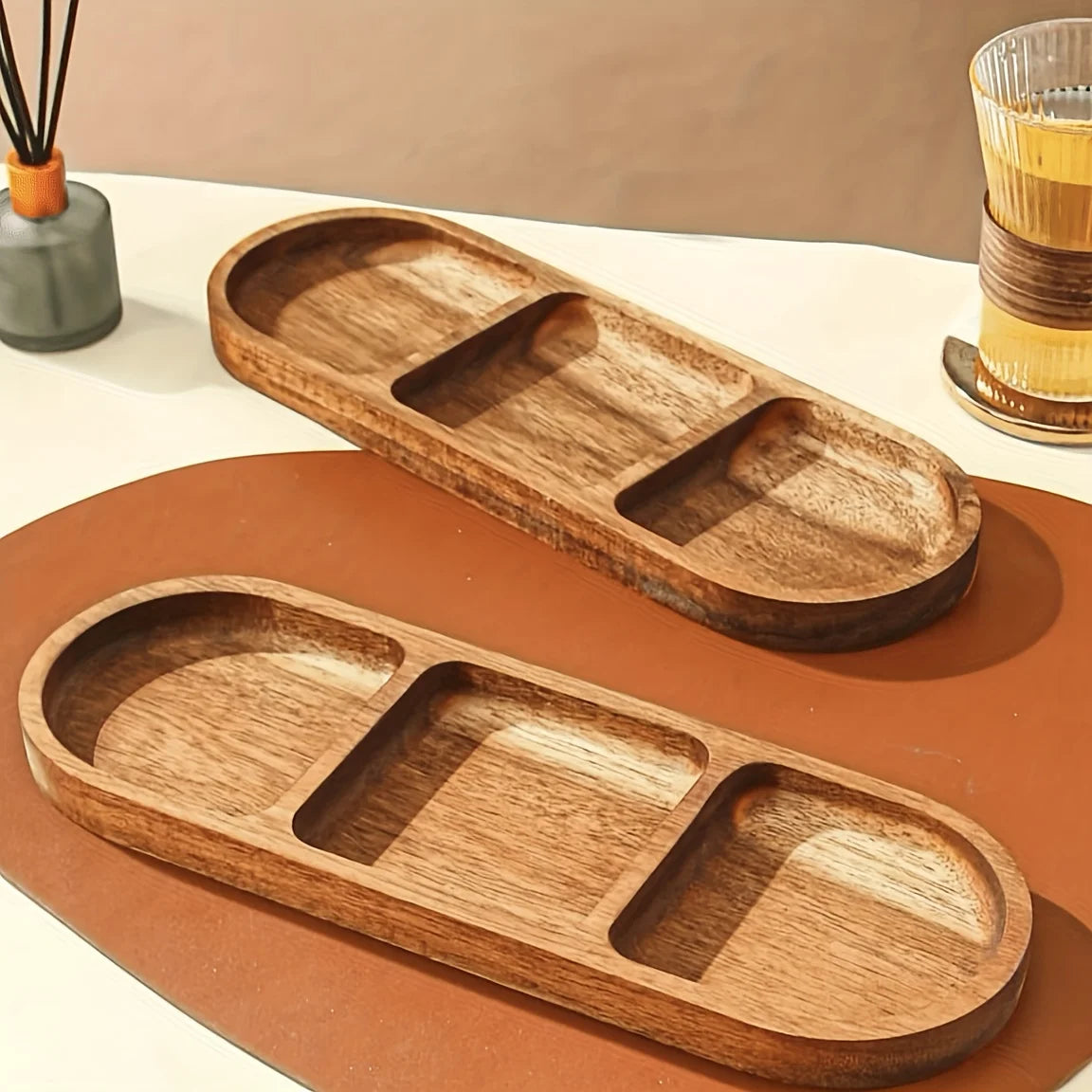 Acacia Wood Multipurpose Food Display Tray, Segmented Serving Platter for Kitchen Use, Snacks, Desserts Tray Home Decor.