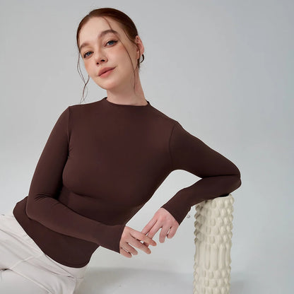 SOISOU 5 Colors Half-High Collar Slim Fit Yoga Top Women's Pilates Pullover Sports Long Sleeve High Elastic Fitness T Shirt.