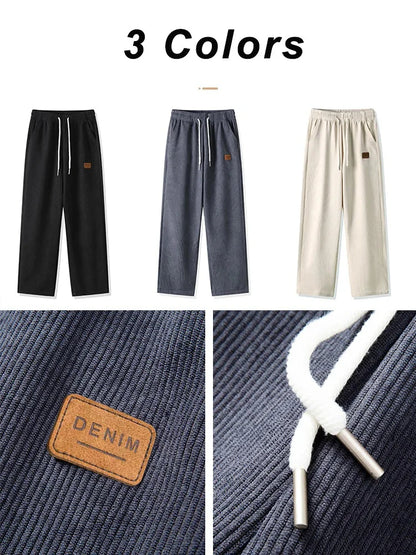 Winter Thick Warm Corduroy Sweatpants Men Fleece Liner Drawstring Straight Loose Track Pants Male Casual Fleece Thermal Trousers.