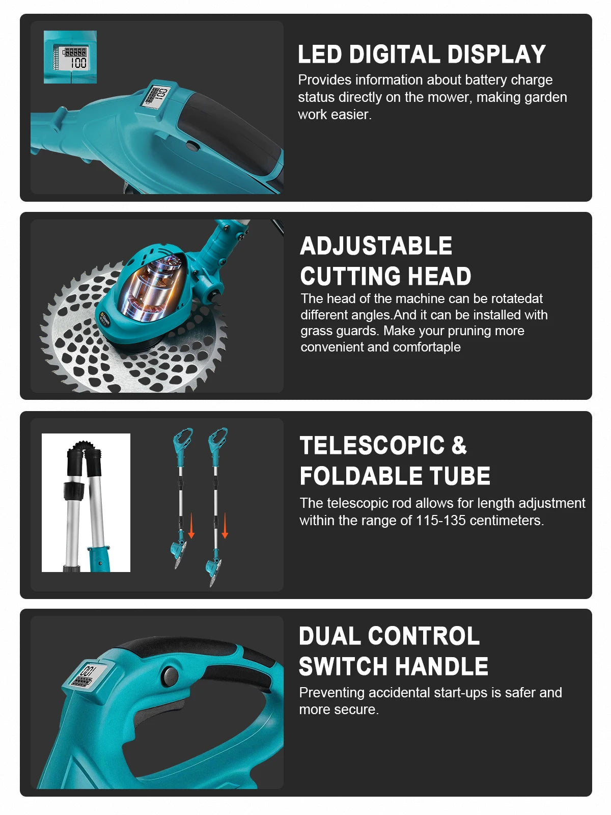G perfil 10 Zoll bürstenloser elektrischer Rasenmäher, faltbarer Schneider, kabelloses Garten-Gras-Schneid-Trimmer-Werkzeug für Makita 18 V Akku-Pin