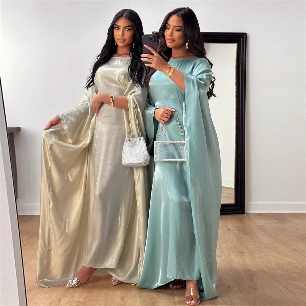 Summer Butterfly Batwing Satin Shiny Abaya Dubai Luxury 2024 Islam Muslim Maxi Kaftan Dress Kebaya Abayas for Women Vestidos.