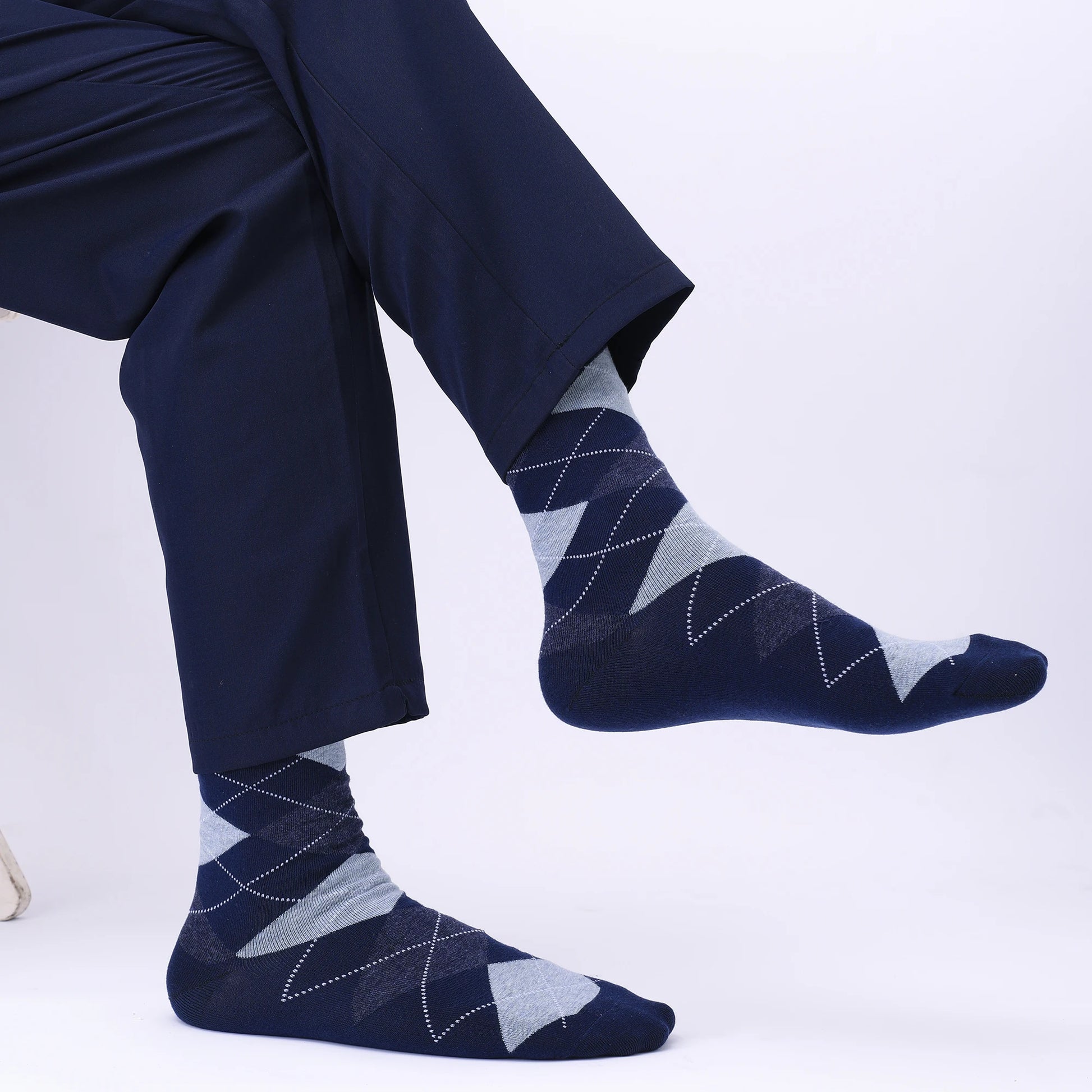 5 Pairs Mens Dress Socks Plus large Size，High Quality Combed Cotton Crew Socks，Black Cool Argyle Breathable Casual Socks for men.