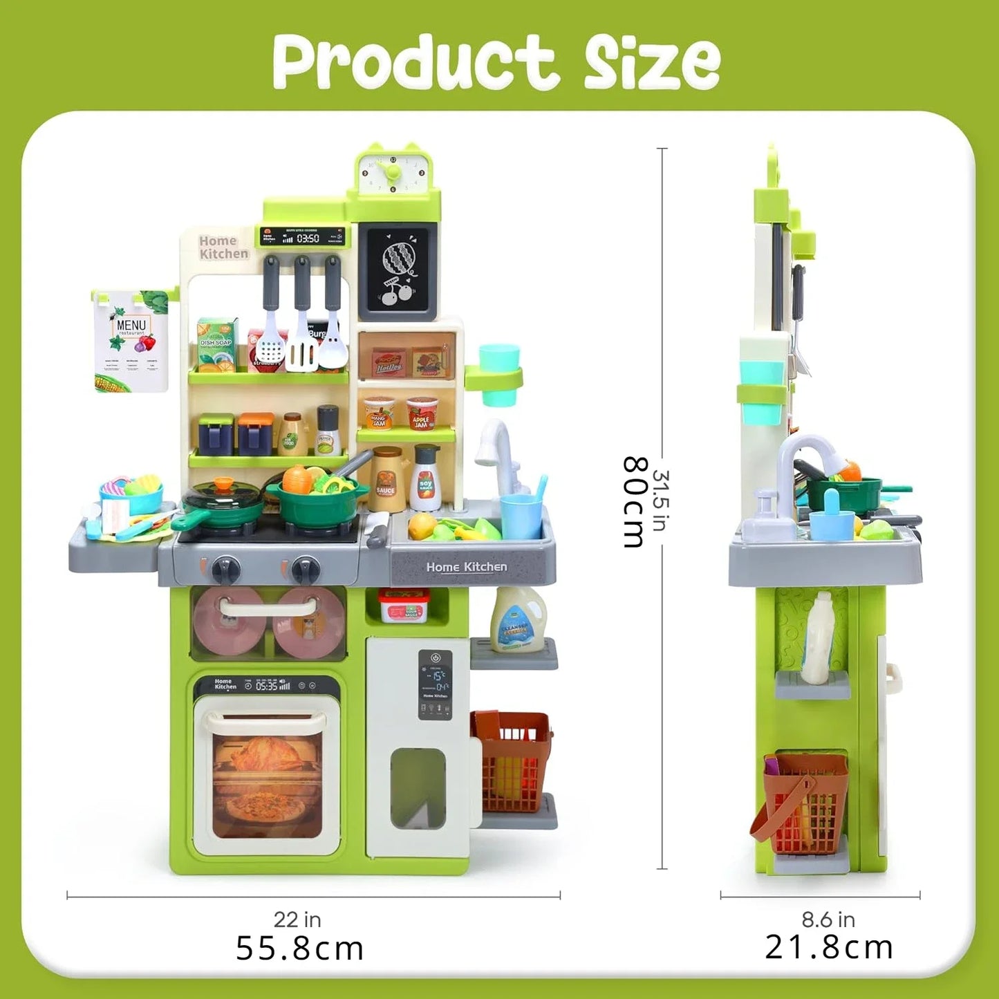 Kids Kitchen Playset Pretend Play Kitchen with Sounds & Lights Cooking Stove Steam Play Sink Food Toy Set Gift for Kids Toddlers.