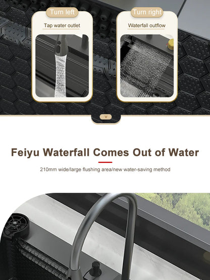 Waterfall Sink Kitchen Stainless Steel Topmount Sink Embossed Large Single Slot Wash Basin With Multifunction Tank Low Price