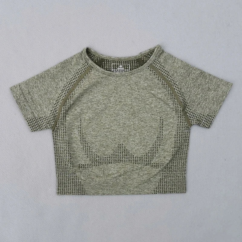 Seamless Yoga Top Short Sleeve Workout Tops For Women Fitness Gym Crop Top Athletic Sport T shirt Women Sportswear.