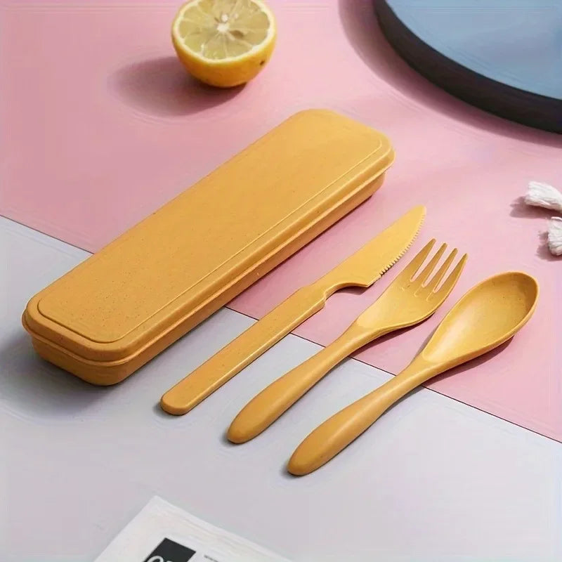 3In1 Portable Cutlery Set Reusable Home Travel Utensil Set Fork Spoon Knife with Box Dinnerware Set Picnic Camping Tableware.