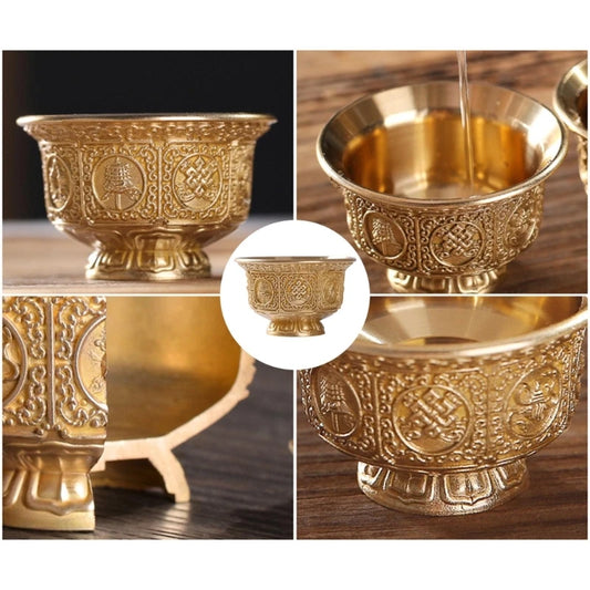Tibetan Eight Auspicious Symbols Offering Bowl Holy Water Cup for Buddhist Ritual Buddhas Home Decoration 37JD.