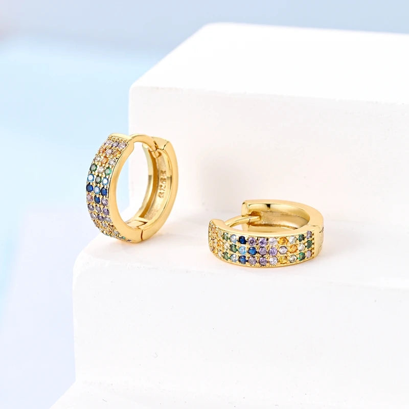 925 Sterling Silver Gold Color Circular Hoop Earrings Golden Earring Fit Original Charms Diy Fine Jewelry For Fashion Women.