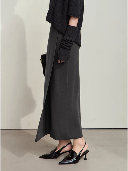 AMII Minimalist Elegant Basics Knitted Skirts for Women 2024 Winter New Elastic Waist Straight Lady Commuter Long Skirt 12443250.