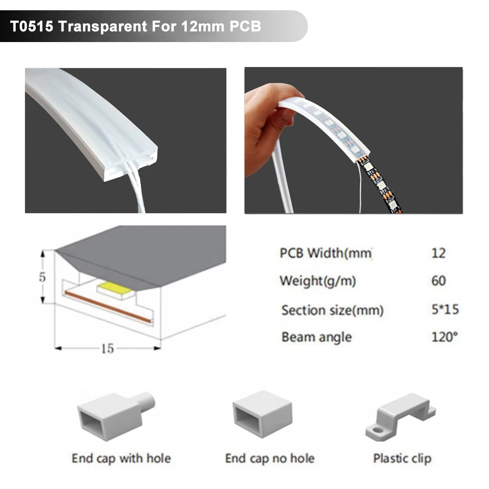IP67 Waterproof Led Neon Silicone Flexible Cover Tube Suitable For WS2812B WS2811 5050 RGB 5mm 8mm 10mm 12mm PCB Light Strip