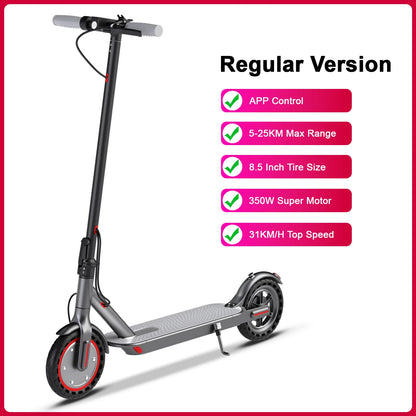 Dual Brake Electric Scooter with Seat Storage Bag 350W Powerful Motor Fast Speed 31KM/H on APP 36V 8.5 Inch Tire Adults Escooter