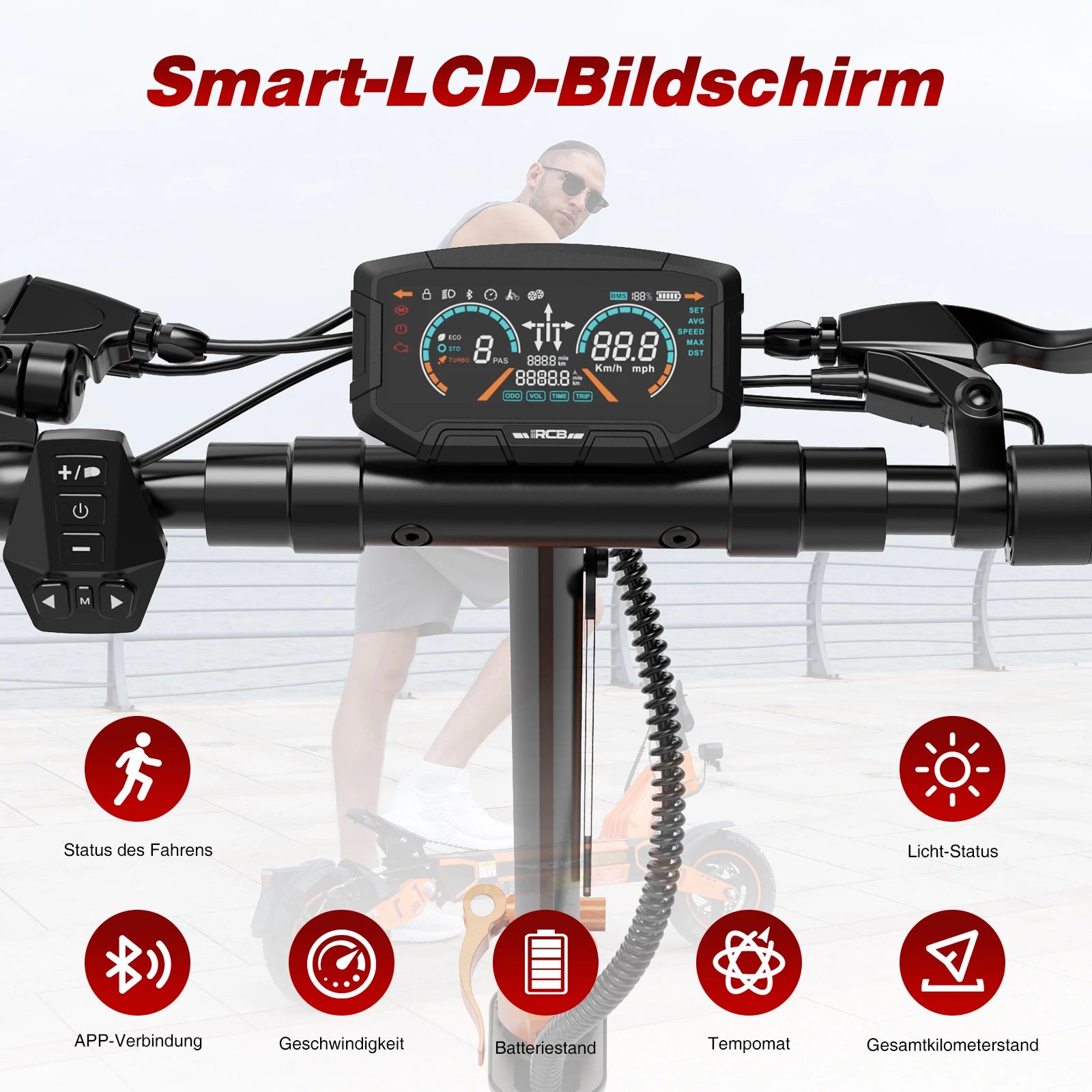 RCB electric scooter D7/D7 PRO ABE (premium version), NFC/ Turn Signal/APP, 500W Motor Peak 1600, 3 Speeds E Scooter for Adults.