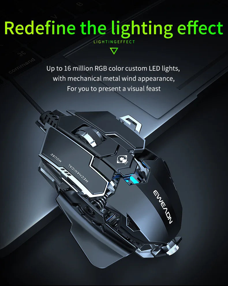 MK500 RGB Backlight Wired Mechanical Mouse 12800DPI Adjustable Macro Programming E-Sport Ergonomic Gaming Mouse For PC Laptop.