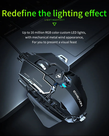 MK500 RGB Backlight Wired Mechanical Mouse 12800DPI Adjustable Macro Programming E-Sport Ergonomic Gaming Mouse For PC Laptop.