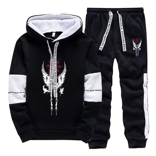 Mens Tracksuit Printed Casual Sweatshirts Sweatpants Single Piece Versatile Hoodie Pants Gym Sports Jogging Mens Clothing 2025.