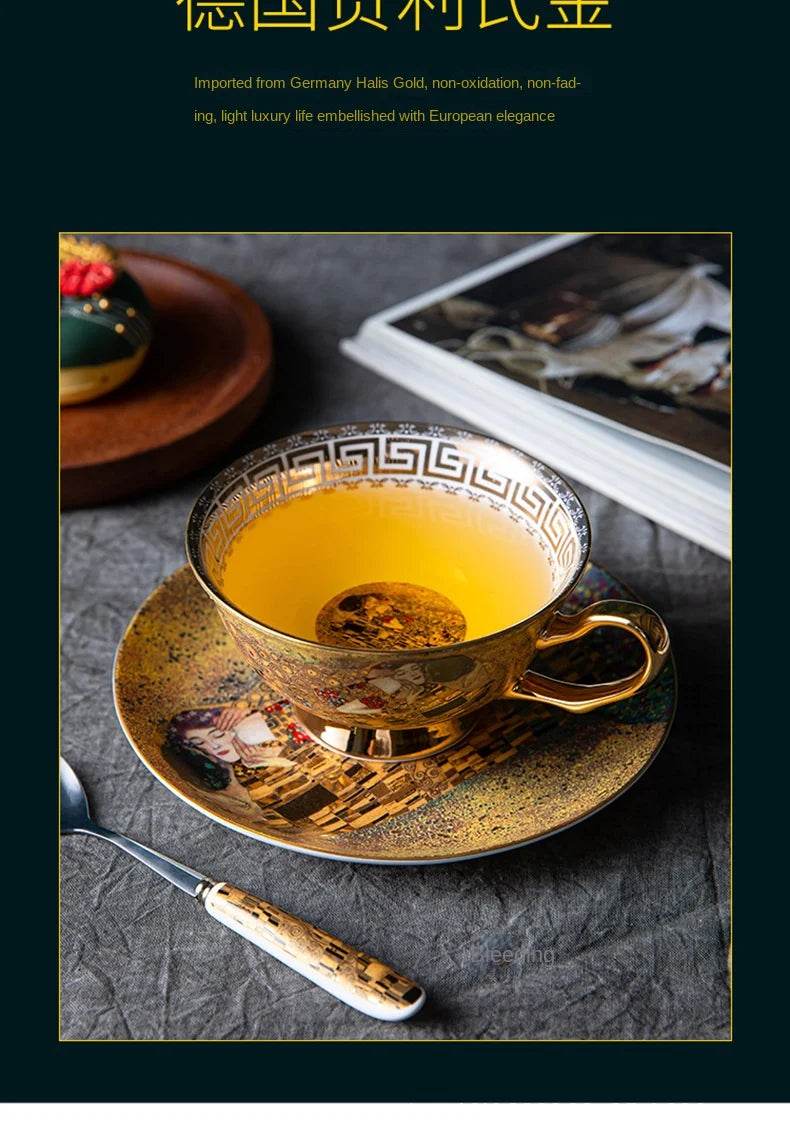 European Coffee Set Bone China Coffee Cup And Saucer Set Retro Luxury Porcelain Cup For Birthday Gift Couple Set With Gift Box.