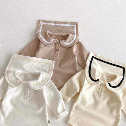 2025, Herbst und Winter, neu für Kinder, Babys, Jungen und Mädchen, Peter-Pan-Kragen-Outfits, Kleinkinder-Overalls, Samt-Bodys, warm halten.