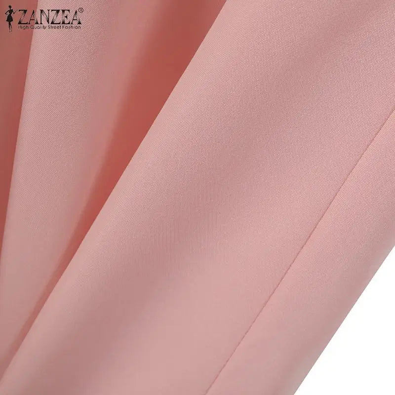 ZANZEA Fashion Women Casual Trousers Suits 2PCS Autumn Long Sleeve Blouse Solid Wide Leg Pants Sets Loose Work Tracksuit Outifit