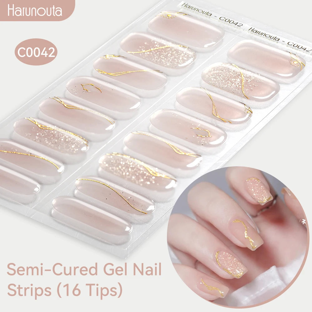 Harunouta Gradient Semi Cured Gel Nail Sticker Long-Lasting UV Nail Sticker UV/LED Extension Gel Nail Foil Gel Polish Full Cover