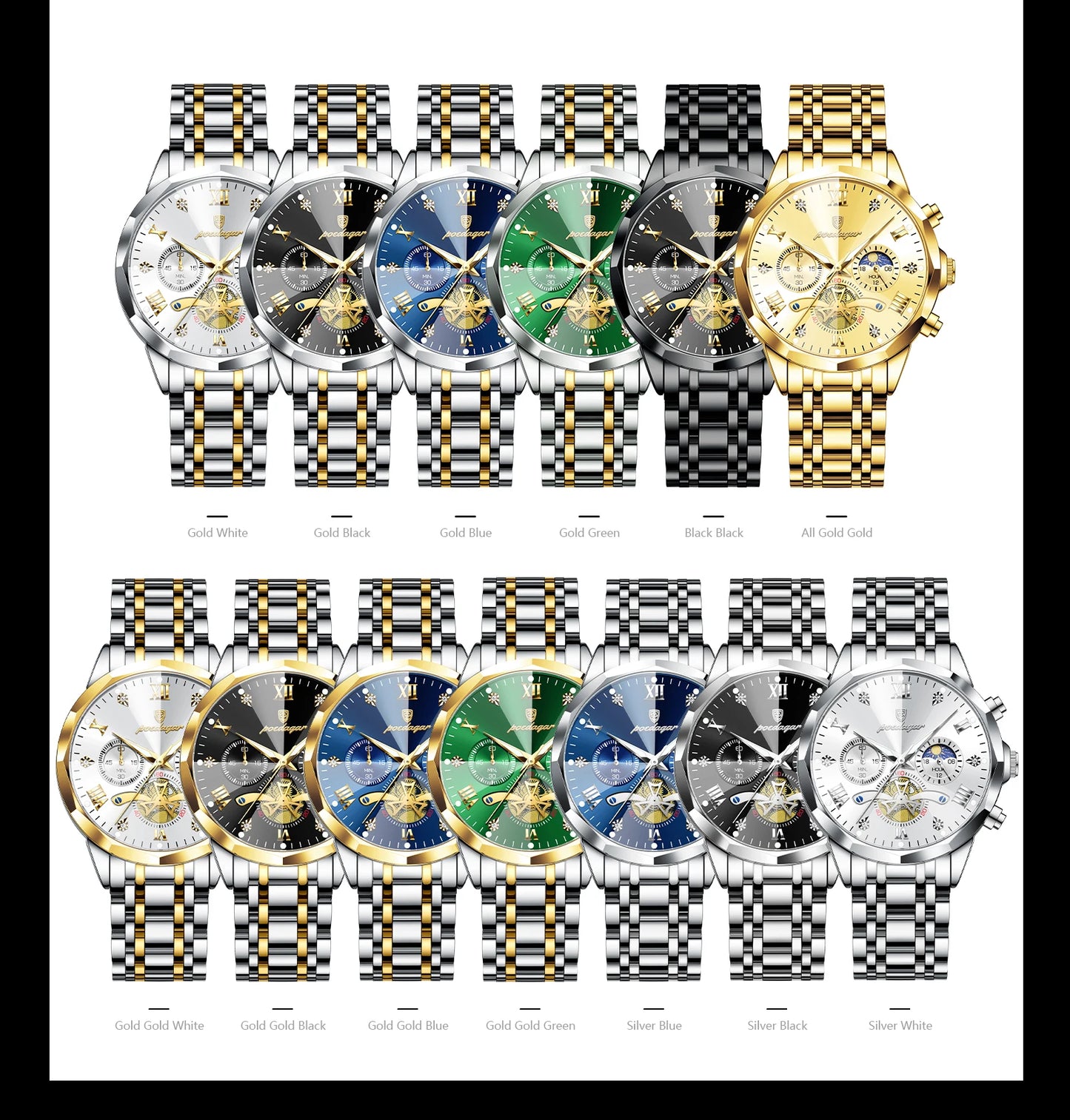 POEDAGAR Luxury Men Watch Top Original Waterproof Luminous Chronograph Man Wristwatch Stainless Steel Quartz Men's Watches Reloj.