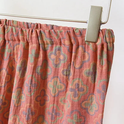 100% Cotton Crepe Homeclothes 2023 Autumn/Winter Women's Pajamas Suit Long-Sleeved Trousers 2-piece Yarn-Dyed Jacquard Pajamas