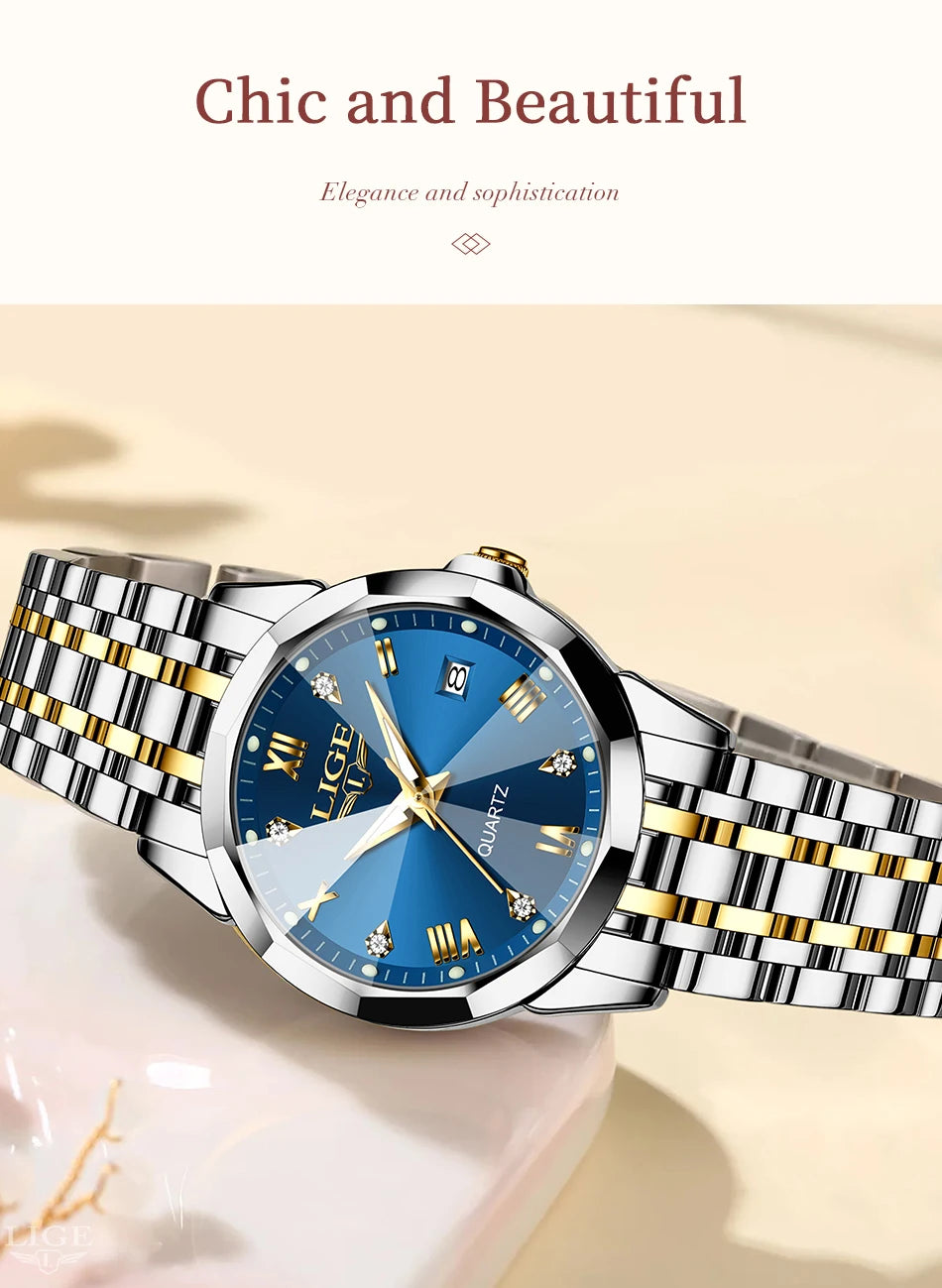 LIGE Elegant Ultrathin Nordic Simple Style Quartz Movement Women's Wristwatch Fashion Stainless Steel Bracelet Belt Woman Watch.