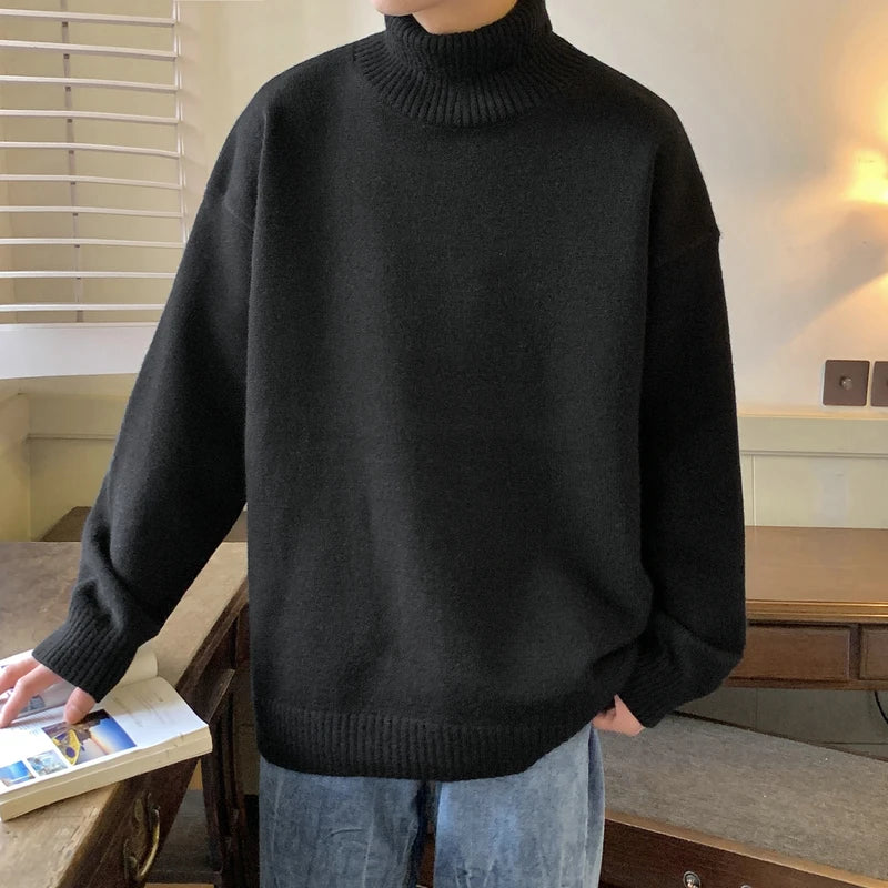 Turtleneck Men's Sweater Autumn 2025 New Knitted High Neck Pullover Streetwear Comfortable Fitness Tops Clothing Knitwear.