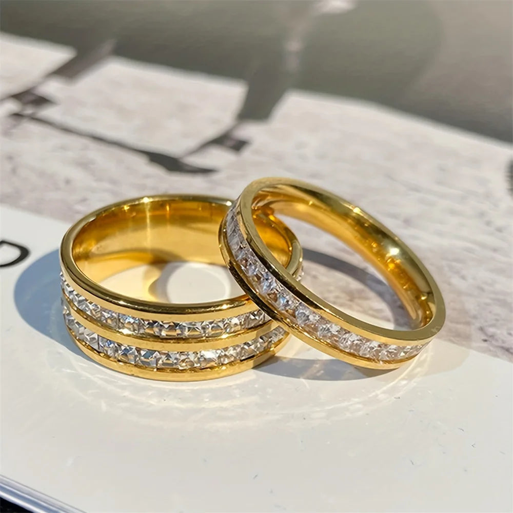 Luxury Stainless Steel Ring For Women Three-Piece Set Zircon Classic Fashion Finger Accessory Jewelry Female Gifts.