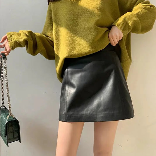 Sheepskin Leather Skirt Women 2024 Fashion New High Waist Skirt Spring Autumn Slim Mini Skirt Genuine Leather Shorts Boots Y2k.