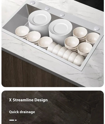 Stainless Steel Kitchen Sink Rice Grain Embossing Scratch and Abrasion Resistant Antifouling Large Single Slot Wash Dish Basin