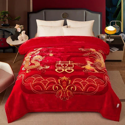 Double Layer Winter Thicken Raschel Plush Weighted Blanket For Bed Warm Heavy Blankets Throw Printed Flowers Fluffy Soft Carpet.