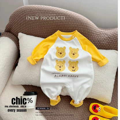 Cartoon gelber Bär gestreifter Body Frühling Herbst weiche Baumwolle Baby kleidung Overall Neugeborene Kleidung K6181-1.