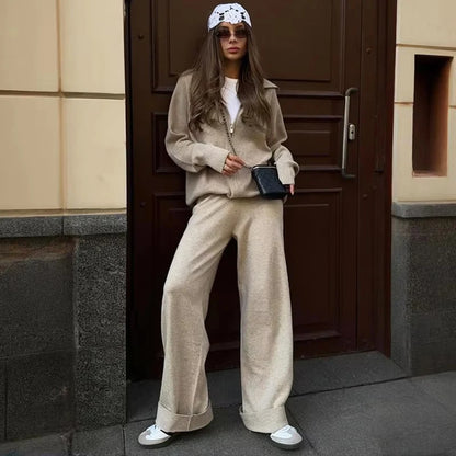 Tornova Zipper Strickjacke Pullover Anzug Weibliche Gestrickte Langarm Casual Mantel Breitbeinig Hosen Pullover frauen Zwei Stück Set