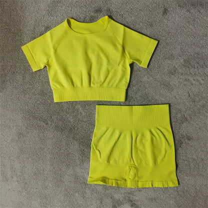 Fitness Yoga Set Seamless Sport Women's Sportswear High Waist Leggings Workout Outfits Two Piece Shorts Sets Womens Gym Clothing