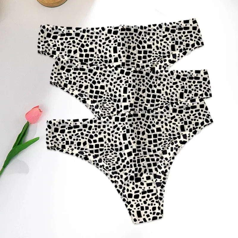 WarmSteps 3Pcs/Set Sexy Leopard Thongs Women's Panties Thongs 2024 New Female Underwear Seamless Printed Panties Ice Silk Briefs.