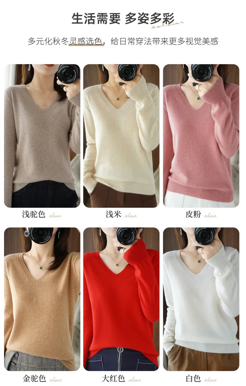 Neue Kaschmir frauen V-ausschnitt Pullover Spitze Neck Aushöhlen Design Beiläufige Gestrickte Lange Hülse frauen Pullover Herbst Und winter