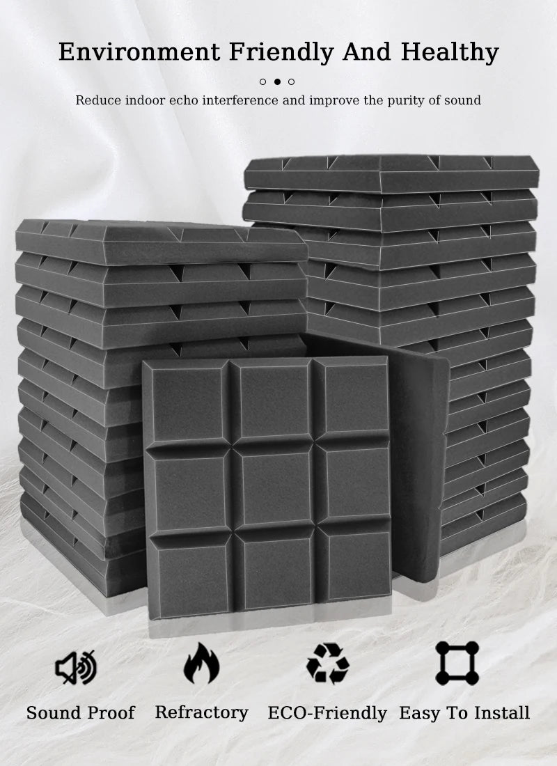 TOUO 6/12/24 Pcs Beveled Edge 9 Block Tiles Acoustic Foam Flame Retardant Soundproof Material Drum Room Acoustic Treatment