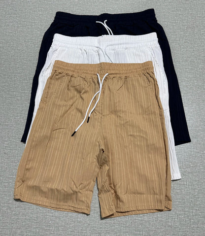 Lazy Street Style Vertical Stripe Slimming Shirt Shorts Two-piece Set No Need To Pair With Autumn Men's Thin Knit Sports Suit.