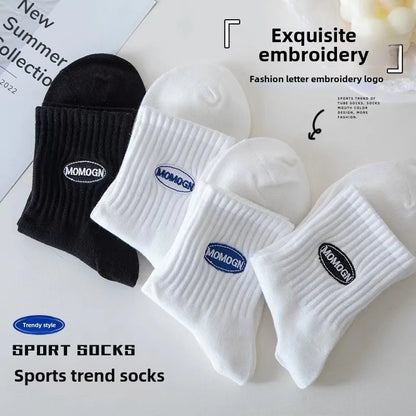 4 Pairs of Men's and Women's Cotton Socks, Four Seasons Anti-odor Running, Sports Sweat-absorbing Embroidery Cotton Socks.